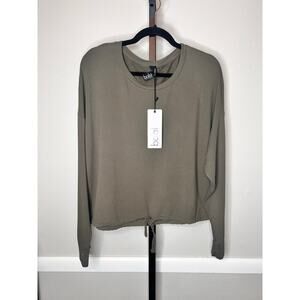 Bobi Olive Green Drop Long Sleeve Tie Hem Crewneck Top Size Medium NWT